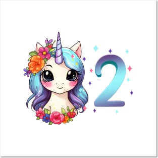 I am 2 with unicorn - girl birthday 2 years old Posters and Art